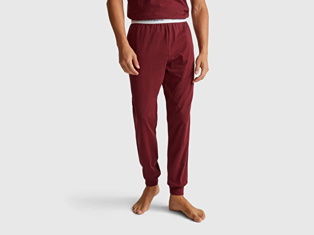 Benetton Erkek Bordo %100 Koton Benetton Bel Lastikli Eşofman Altı
