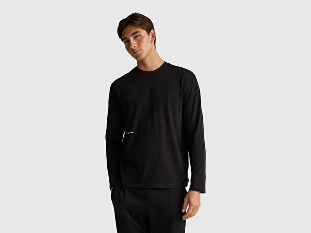 Benetton Erkek Siyah %100 Pamuk Logo Detaylı Pijama Üstü