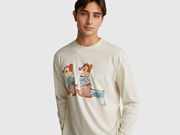Benetton Erkek Krem %100 Koton Disney Baskılı Pijama Takımı