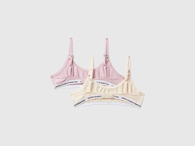 Benetton Kız Çocuk Krem-Pembe Logo Bantlı Ayarlanabilir Askılı 2'li Sütyen Seti