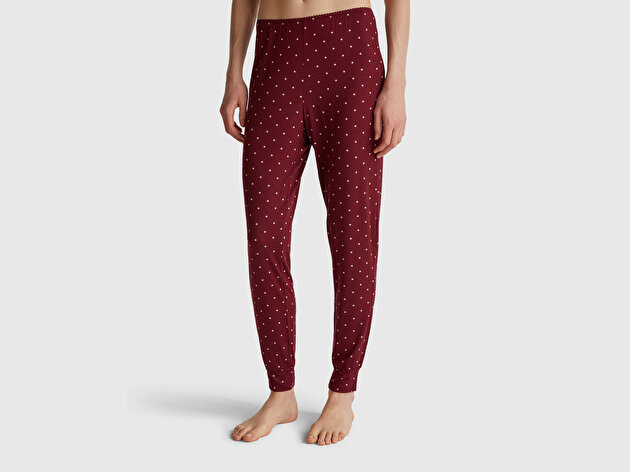 Benetton Kadın Bordo Viskoz Karışımlı Esnek Pijama Altı