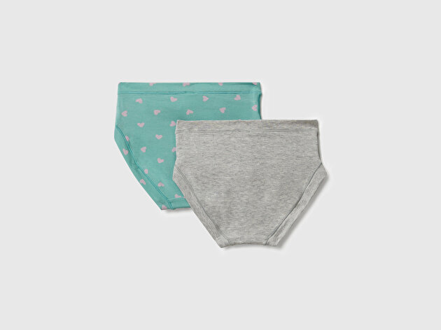 Benetton Kız Çocuk Gri-Turkuaz Düz Renk ve Desenli Hipster Kesim 2'li Külot Seti
