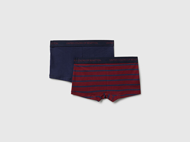 Benetton Erkek Çocuk Lacivert-Bordo Bel Bandı Logolu 2'li Boxer Seti