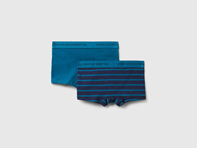 Benetton Erkek Çocuk Lacivert-Mavi Bel Bandı Logolu 2'li Boxer Seti