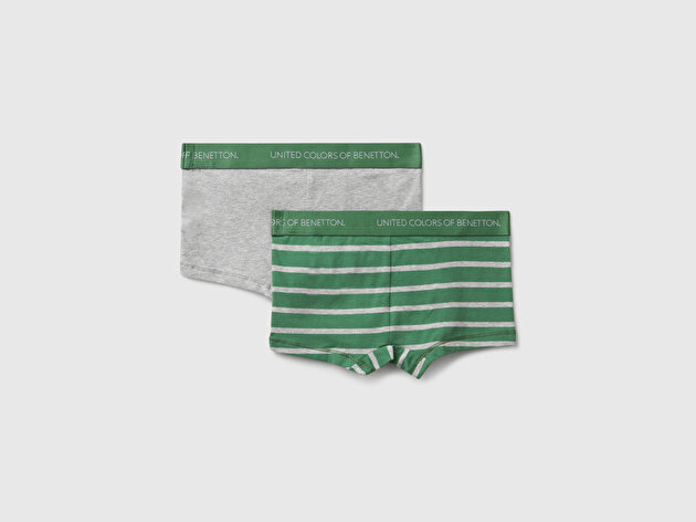 Benetton Erkek Çocuk Ekru-Yeşil Bel Bandı Logolu 2'li Boxer Seti