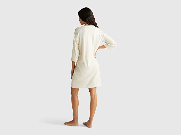 Benetton Kadın Krem %100 Koton Mickey Baskılı  Gecelik