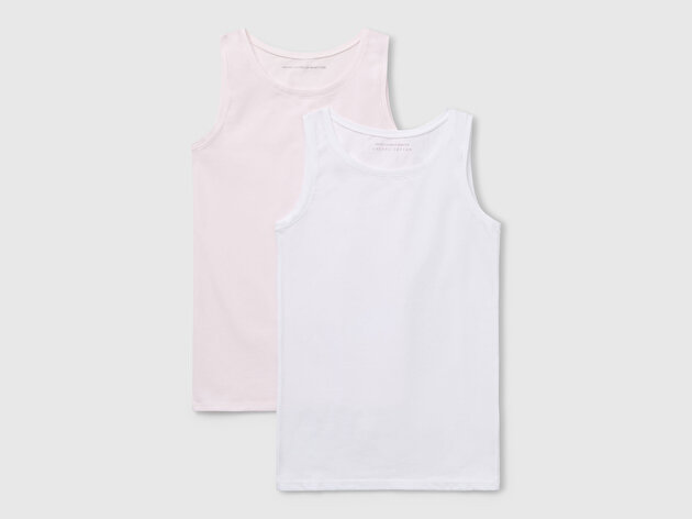 Benetton Kız Çocuk Beyaz-Pembe Kalın Askılı 2'li Atlet Seti