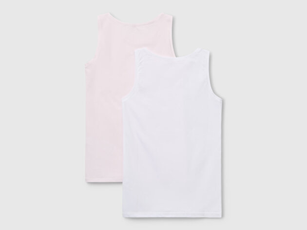 Benetton Kız Çocuk Beyaz-Pembe Kalın Askılı 2'li Atlet Seti