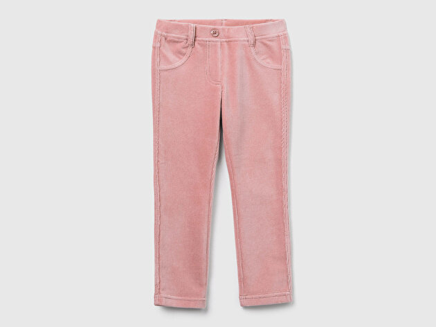 Benetton Kız Bebek Toz Pembe Fitilli Kadife Tayt