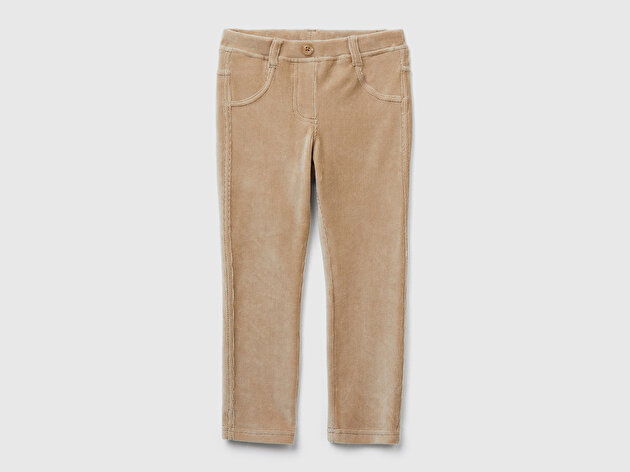 Benetton Kız Bebek Bej Fitilli Kadife Tayt