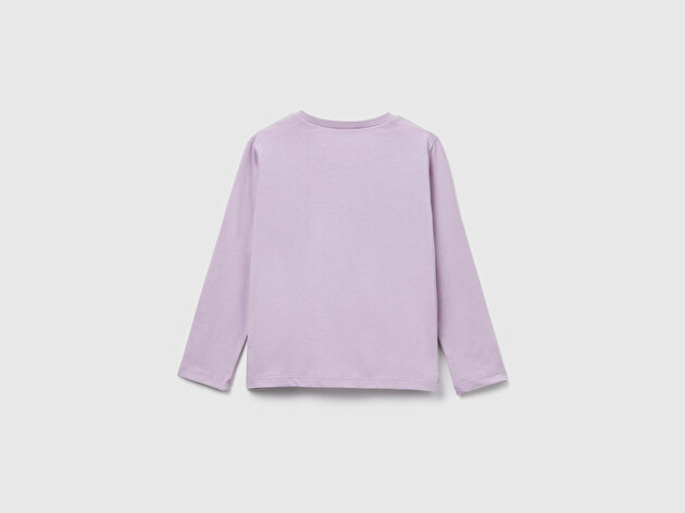 Benetton Kız Bebek Lila Önü Baskılı Ribana Yakalı Regular Fit Sweatshirt