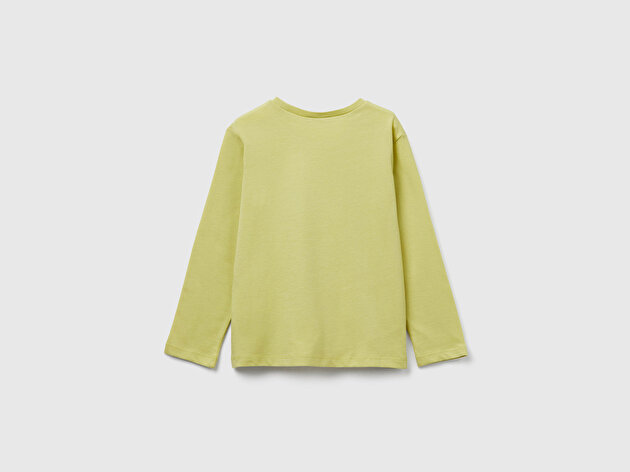 Benetton Kız Bebek Hardal Önü Baskılı Ribana Yakalı Regular Fit Sweatshirt