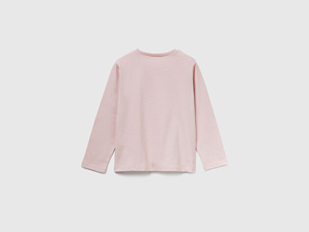 Benetton Kız Bebek Toz Pembe Önü Baskılı Ribana Yakalı Regular Fit Sweatshirt