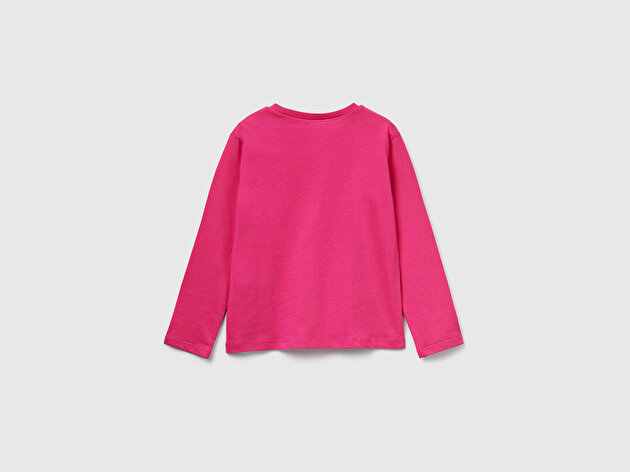 Benetton Kız Bebek Pembe Önü Baskılı Ribana Yakalı Regular Fit Sweatshirt