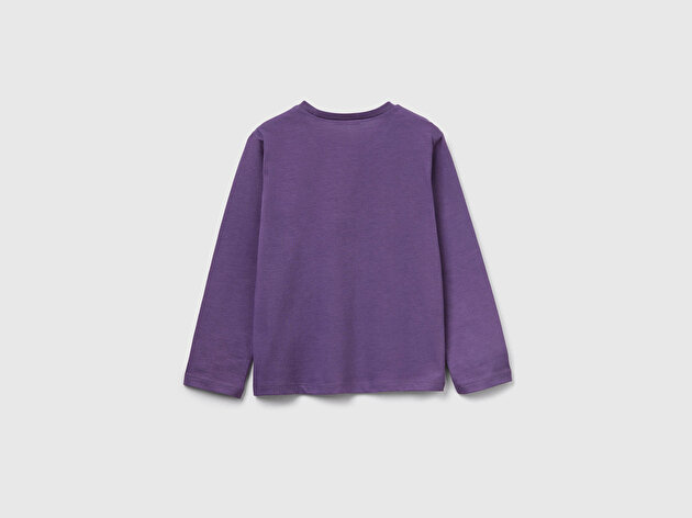 Benetton Kız Bebek Mor Önü Baskılı Ribana Yakalı Regular Fit Sweatshirt