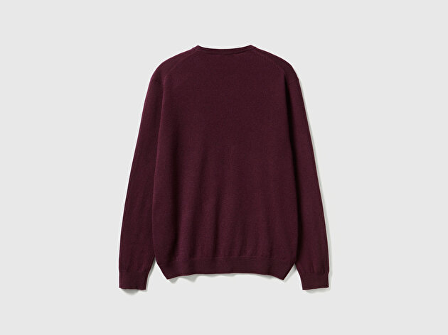 Benetton Erkek Mürdüm %100 Merino Bisiklet Yaka  Kazak