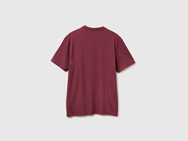 Benetton Erkek Bordo %100 Pamuk Logo İşlemeli Bisiklet Yaka T-Shirt