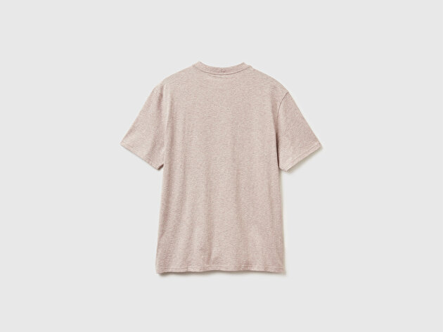 Benetton Erkek Gri %100 Pamuk Logo İşlemeli Bisiklet Yaka T-Shirt