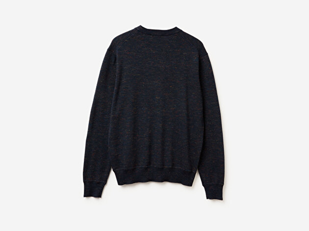 Benetton Erkek Lacivert Yün Karışımlı Bisiklet Yaka  Çoklu Renk Efekli Triko