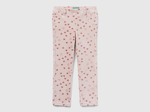 Benetton Kız Bebek Pembe Mix Baskılı Logo İşlemeli Beli Lastikli Slim Fit Streç Pantolon