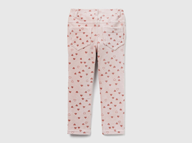 Benetton Kız Bebek Pembe Mix Baskılı Logo İşlemeli Beli Lastikli Slim Fit Streç Pantolon