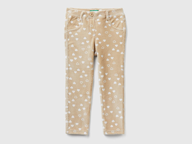 Benetton Kız Bebek Taba Baskılı Logo İşlemeli Beli Lastikli Slim Fit Streç Pantolon