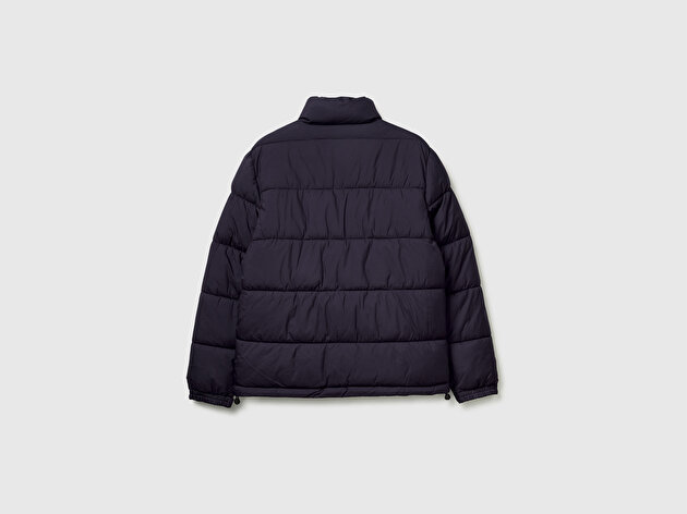 Benetton Erkek Lacivert Fermuarlı Cep Detaylı Dik Yaka Şişme Mont