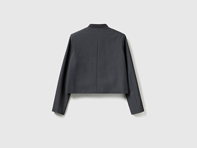 Benetton Kadın Antrasit Gri Viskoz Karışımlı Cep Detaylı Önü Çıtçıtlı Ceket