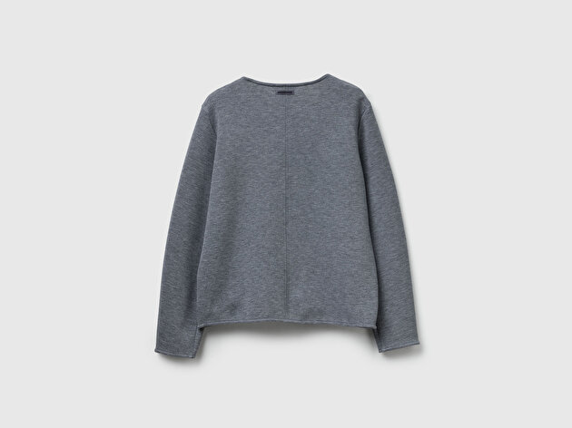 Benetton Kadın Açık Gri Modal Karışımlı Etiket Detaylı Bisiklet Yaka Sweatshirt