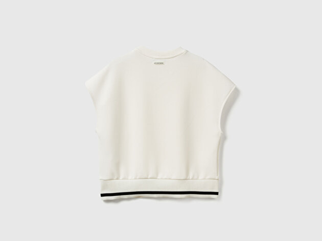 Benetton Kadın Krem Modal Karışımlı Beli Çizgi Detaylı Kolsuz Sweatshirt