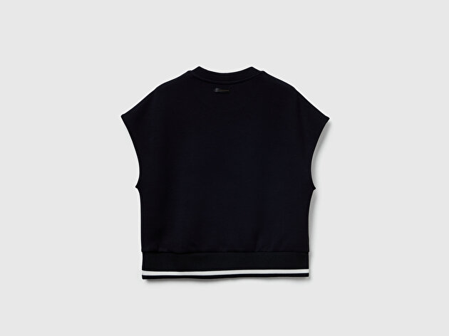 Benetton Kadın Siyah Modal Karışımlı Beli Çizgi Detaylı Kolsuz Sweatshirt