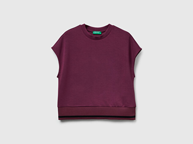 Benetton Kadın Mürdüm Modal Karışımlı Beli Çizgi Detaylı Kolsuz Sweatshirt