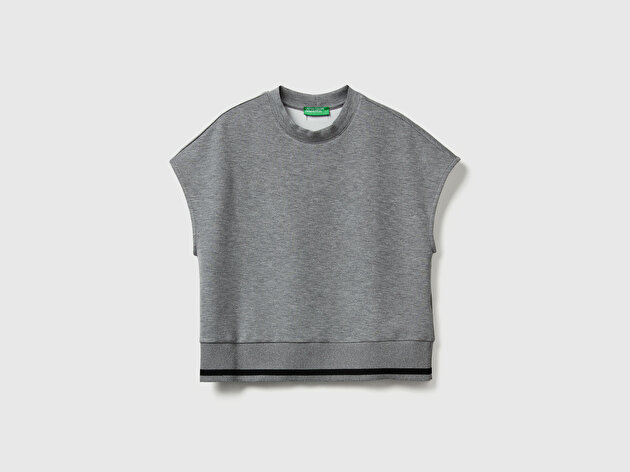 Benetton Kadın Açık Gri Modal Karışımlı Beli Çizgi Detaylı Kolsuz Sweatshirt