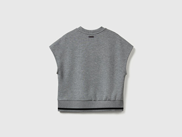 Benetton Kadın Açık Gri Modal Karışımlı Beli Çizgi Detaylı Kolsuz Sweatshirt