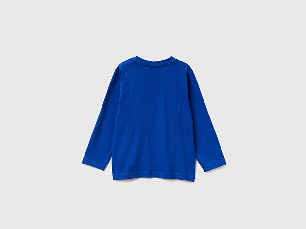 Benetton Erkek Bebek Saks Mavisi Önü ve Arkası Çok Renkli Batwheels Baskılı Logo Etiketli Jarse T-shirt