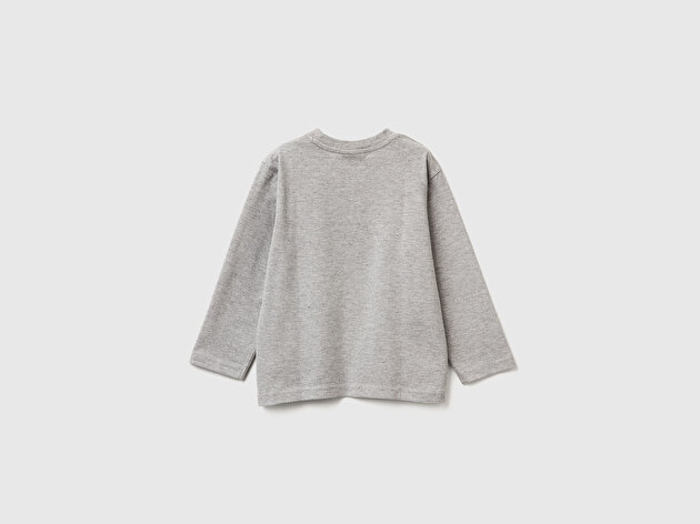 Benetton Erkek Bebek Gri Melanj Önü ve Arkası Çok Renkli Batwheels Baskılı Logo Etiketli Jarse T-shirt