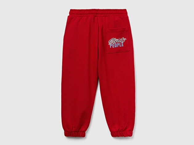 Benetton Erkek Bebek Kırmızı Baskılı Beli ve Bileği Lastikli İpli  Eşofman Altı