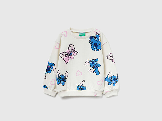 Benetton Kız Bebek Ekru Mix Tamamı Baskılı Logo Etiketli Comfort Fit  Sweatshirt