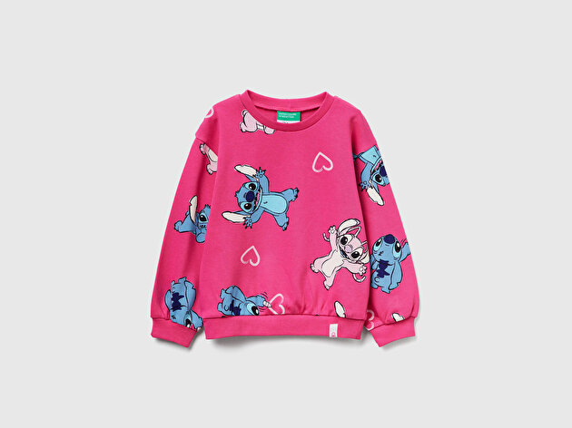Benetton Kız Bebek Pembe Mix Tamamı Baskılı Logo Etiketli Comfort Fit  Sweatshirt