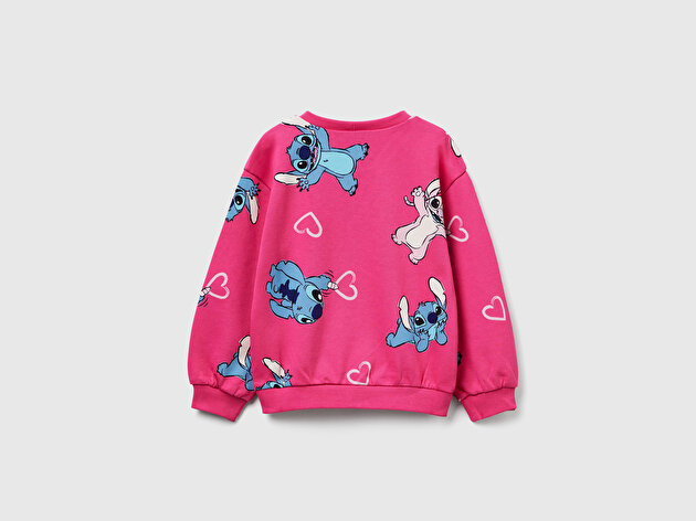 Benetton Kız Bebek Pembe Mix Tamamı Baskılı Logo Etiketli Comfort Fit  Sweatshirt