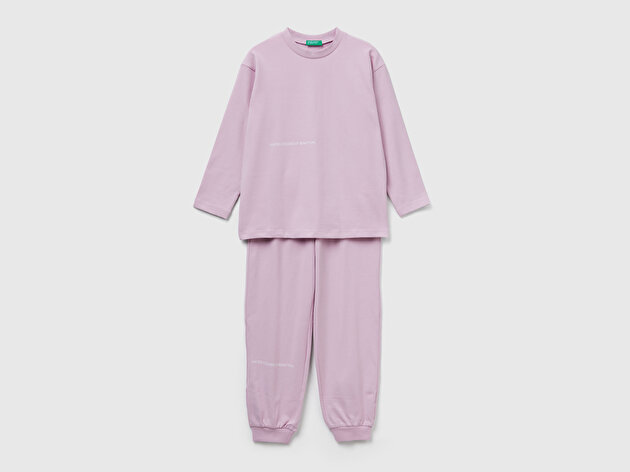 Benetton Erkek Çocuk Toz Pembe Logolu Düz Renk Pijama Takımı