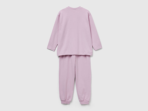 Benetton Erkek Çocuk Toz Pembe Logolu Düz Renk Pijama Takımı