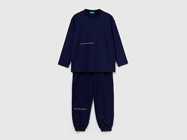 Benetton Erkek Çocuk Lacivert Logolu Düz Renk Pijama Takımı
