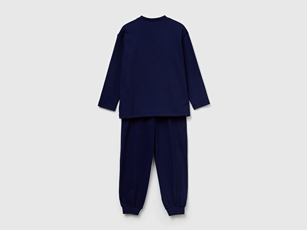 Benetton Erkek Çocuk Lacivert Logolu Düz Renk Pijama Takımı