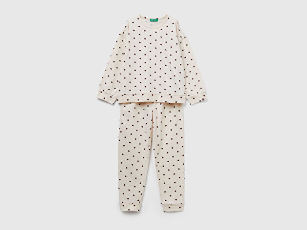 Benetton Kız Çocuk Ekru  Tamamı Desenli Pijama Takımı
