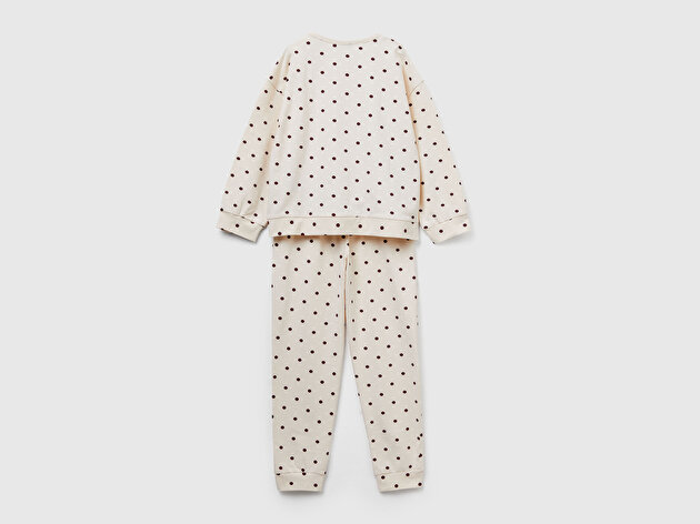 Benetton Kız Çocuk Ekru  Tamamı Desenli Pijama Takımı