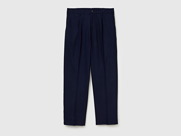 Benetton Erkek Lacivert Viskoz Karışımlı Beli İpli Regular Fit Chino Pantolon