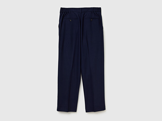 Benetton Erkek Lacivert Viskoz Karışımlı Beli İpli Regular Fit Chino Pantolon