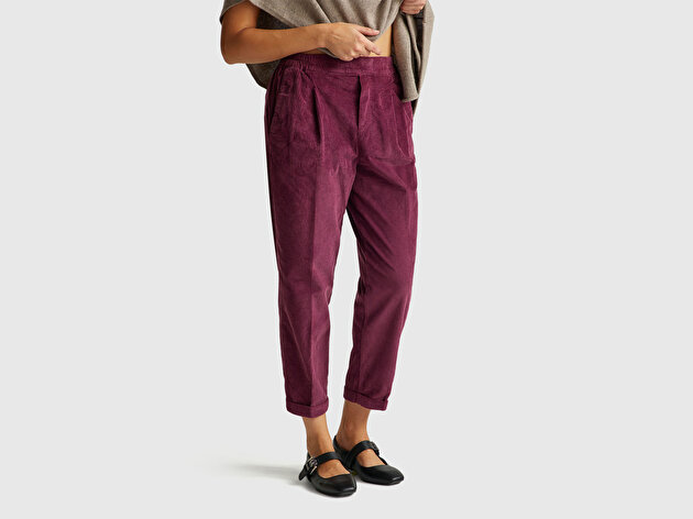 Benetton Kadın Mürdüm Beli Lastikli Kadife Pantolon