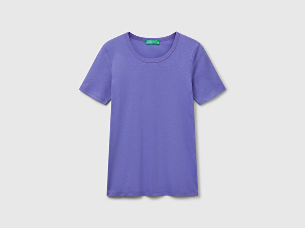 Benetton Kadın Mor %100 Koton Basic Kısa Kollu Bisiklet Yaka T-Shirt
